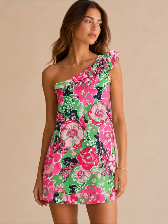 Lilly Pulitzer Dresses & Skirts - Lilly Pulitzer One-Shoulder Floral Mini Dress in Hot Pink and Green
